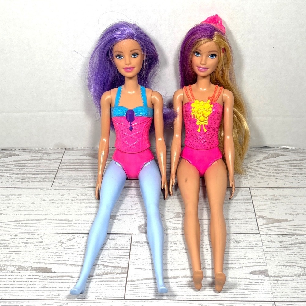 Barbie Dreamtopia Princess Doll Lot Two Dolls Purple Blonde Hair Leotards